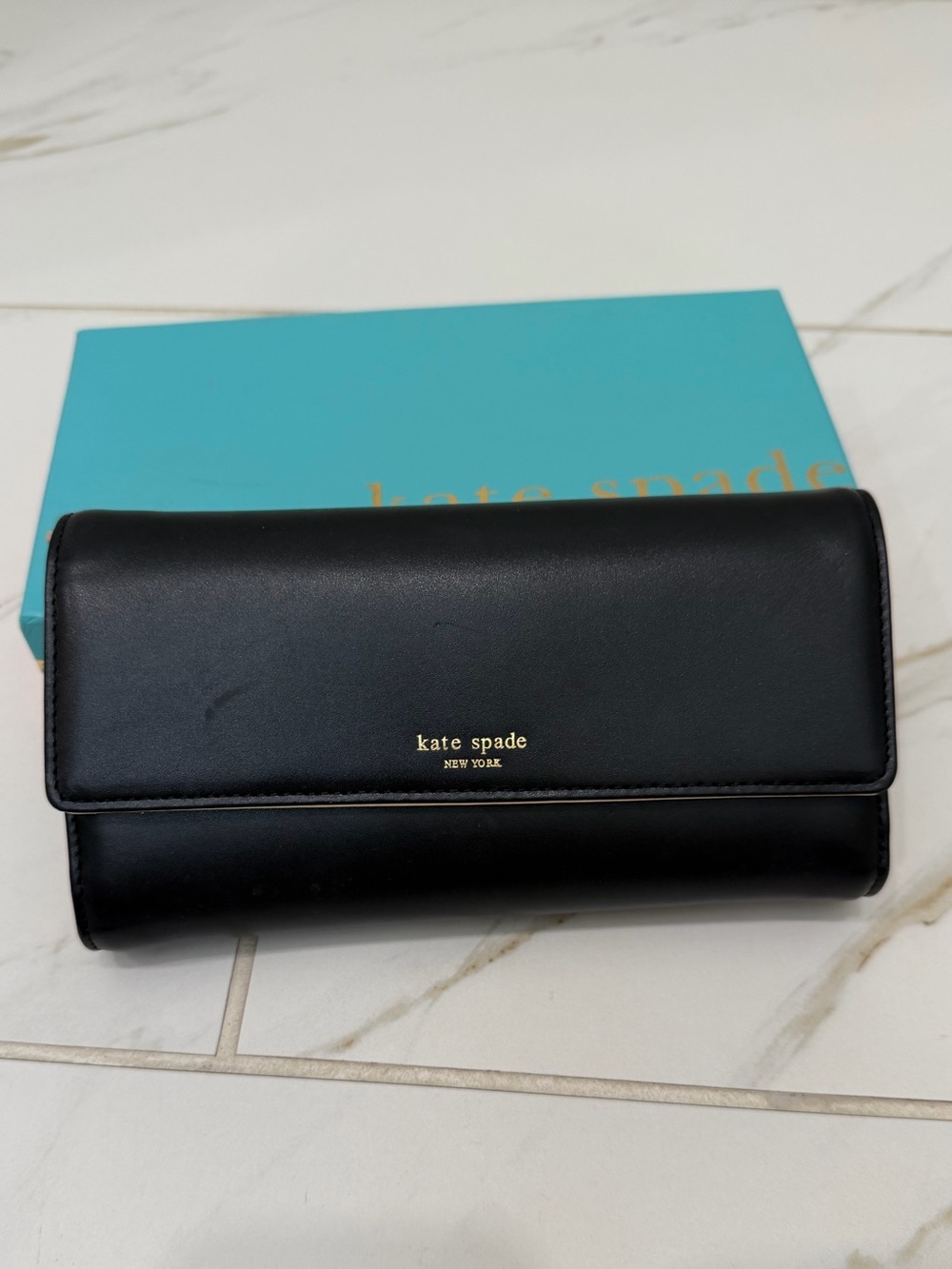 kate spade - Black Leather Flap Continental Wallet - Gently Used in Box